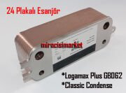 Buderus logamax plus GB062 Plakalı eşanjör . 24.Plakalı üstü düz kulaklı ( 93180003024 )(PRC) Buderus logamax plus gb062 -024  eşanjör . 1.Vidalı  2.Geçme kulaklı