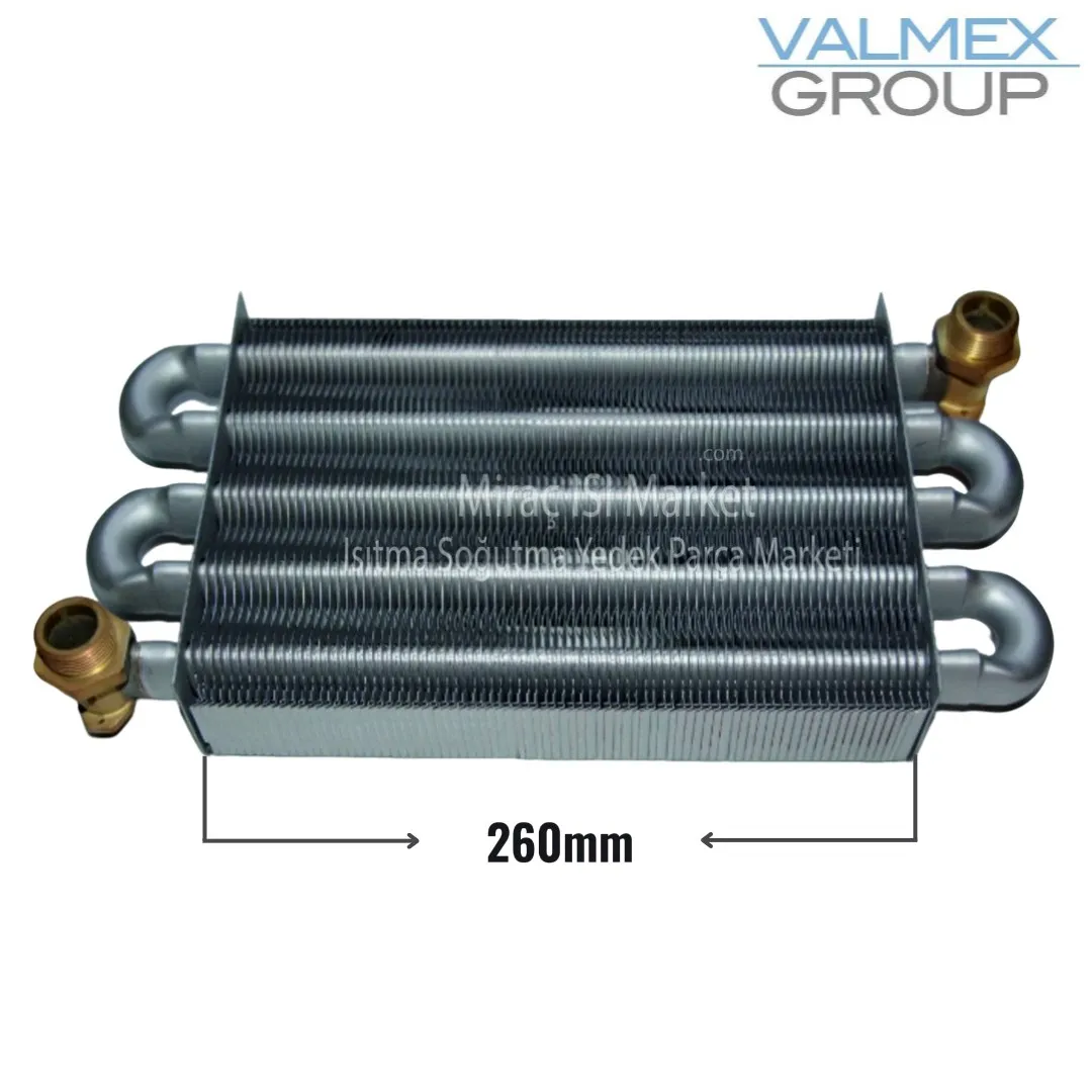 viessmann vitopend 100 eşanjör Valmex SIFIR ( KK01.95.213 ) Yanma odası (260mm) (2X3/4 Çıkışlı) viessmann Ana Eşanjör .  viessmann vitopend 050 Led ekranlı eşanjör .