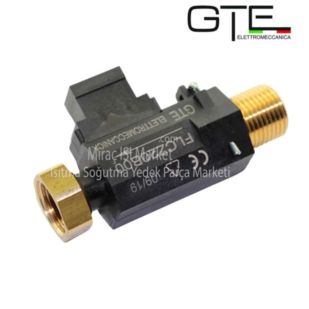 Demirdöküm şofben akış şalteri . Rekorlu . ( KK01.96.543 ) GTE İTALY . bi tarafı Rekorlu diğer tarafı Dış Dişli . Flow Switch