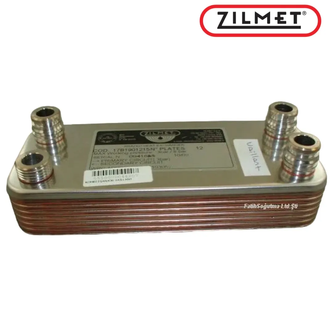 Vaillant VUW Eşanjör . Vaillant PRO plakalı eşanjör . Zilmet İtalyan ( 3.Geçme + 1.Dişli 12.plakalı ) ( KK01.89.020 )