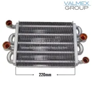 Demirdöküm nepto eşanjör . ana eşanjör . Valmex İtalyan  ( KK01.95.227 ) Çapraz çıkışlı 4.kollu geçme tip (2x1/2-2x3/4)  (yanma odası. 220mm) Protherm Leopar eşanjör .