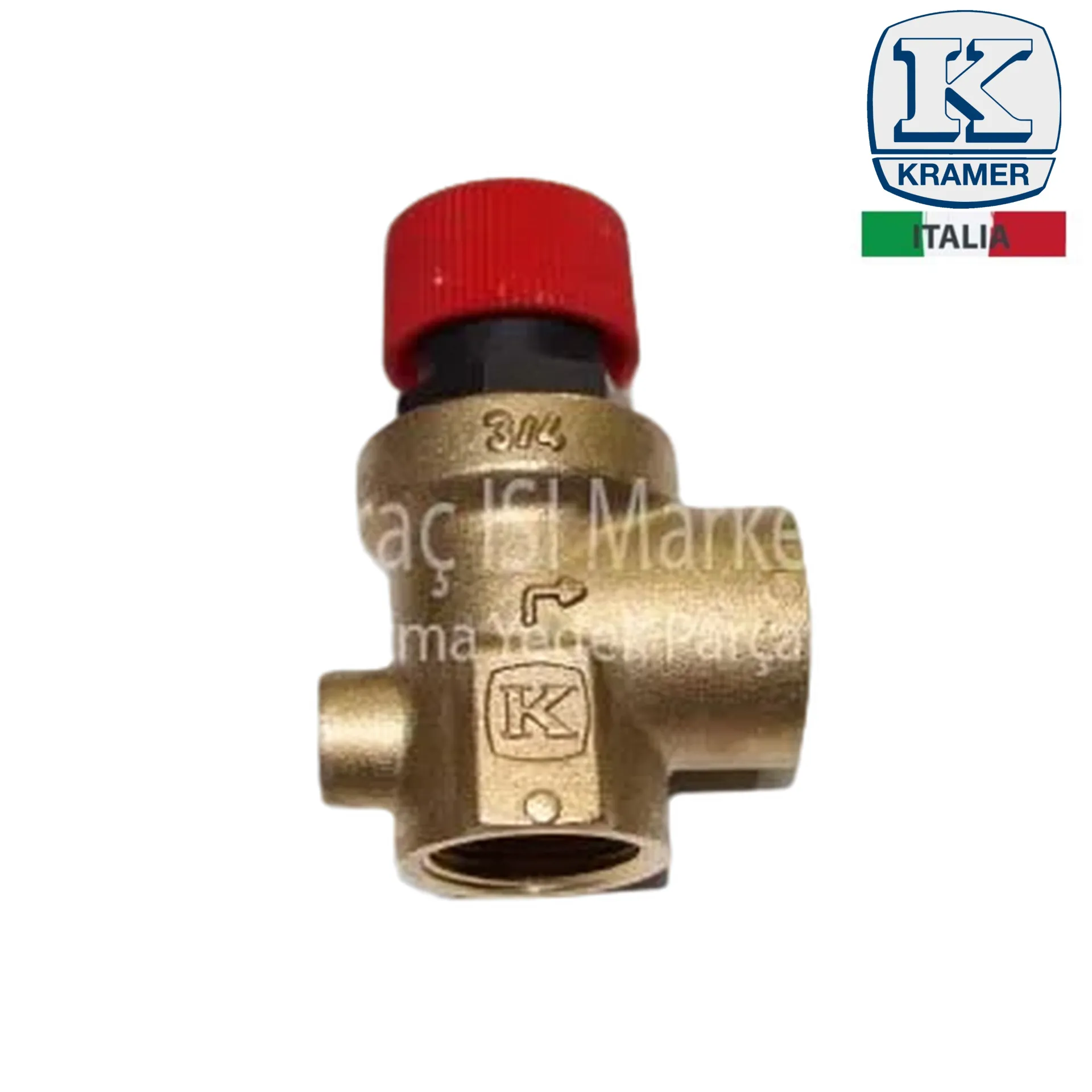 Emniyet ventili 3/4 iç dişli manometre çıkışlı 3.bar Kramer ( KK01.96.372 ) Kazan emniyet ventili . boiler emniyet ventili .