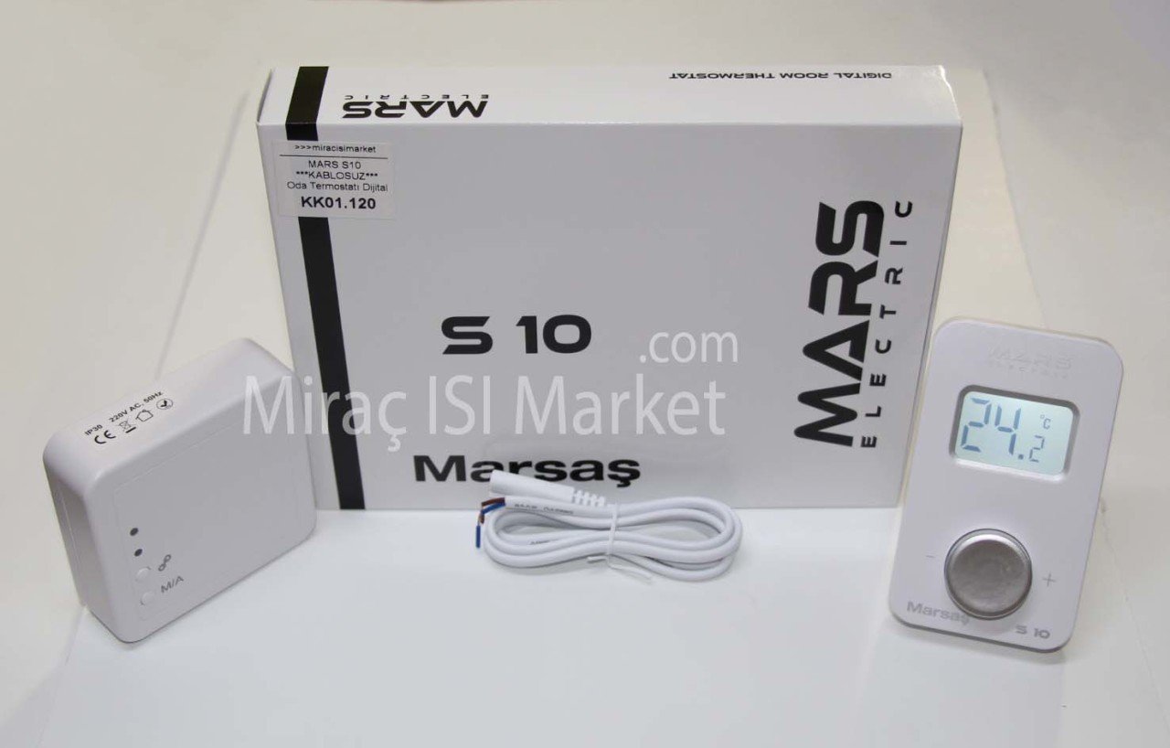 Mars S10 Oda termostatı . Dijital ekran . Kablosuz .  ( KK01.120 ) Mars oda termostatı S10 . Mars s10 kablosuz dijital oda termostatı .