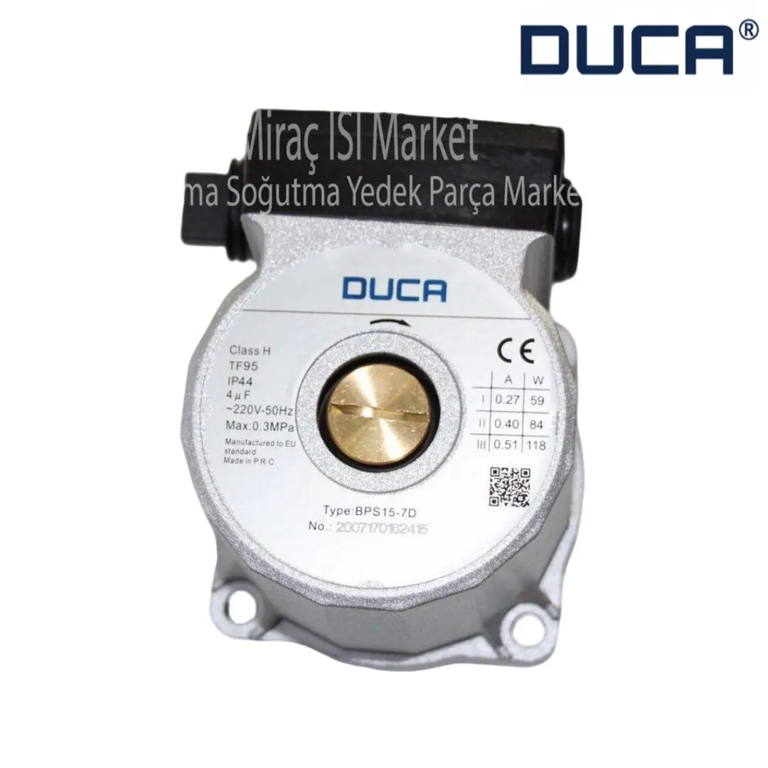118 Watt . Duca sirkülasyon pompa motoru . Wilo ya uyumlu muadil bir ürün ( KK01.98.339 ) Duca BPS15-7D - DAR Çarklı Sağa Dönüşlü .