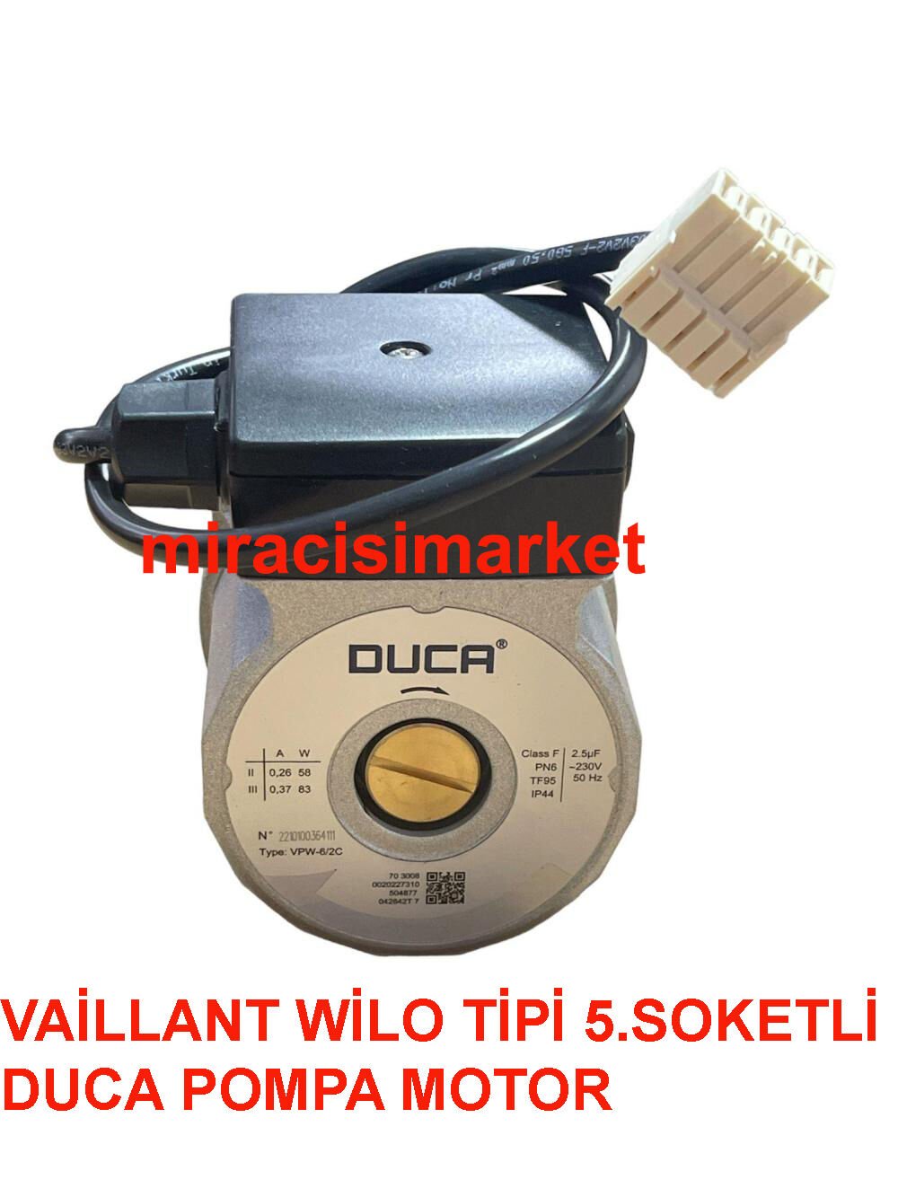 Vaillant turbotec 5.soketli wilo tipi pompa motoru Duca muadil ürün . ( 93180006790 )  Vaillant vuw wilo tipi Duca 5.soketli pompa motoru duca VPW-6/2C 83Waat . Class F 50Hz)