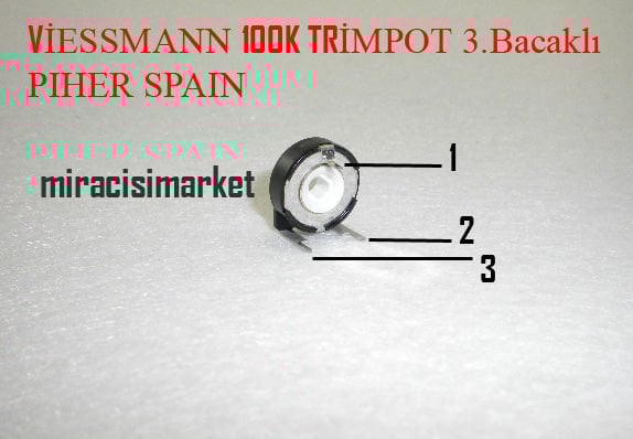 Viessmann POT . 1 Paket (5adet) 100K 238M Siyah 3.Bacaklı 1.bacak eğri içi iki taraf yarım ay . TRİMPOT ( 93180001230 ) PIHER SPAIN . Viessmann kart potansı .