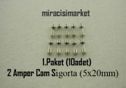 2 Amper cam sigorta . Küçük 1.Paket (10 adet)( 93180001400 ) 2Amper 250Volt Sigorta . Fuses . Ebad Ölçüleri.(5x20mm) cam sigorta 2 amper .