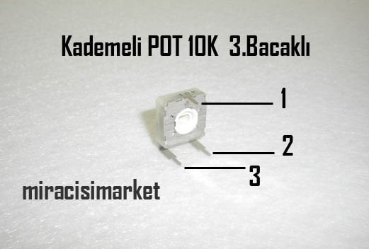 Kademeli POT . 10K 3.kademeli Trimpot 3.Bacaklı ACP Spain . Şeffaf renkli  ( 93180001240 ) Ebad ölçüleri (14x14x6mm) Baymak kombi kartı kademeli pot .