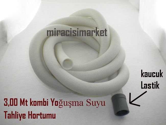 Kombi yoğuşma gideri hortumu . 3.00 mt bir taraf bağlantı kaucuk lastikli ( SPR002 ) 300cm . Kombi yoğuşma suyu tahliye hortumu .