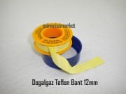 Doğalgaz teflon bant . Sarı renkli ( TE354 ) (PRC) 12mm .  8 Metre . Doğalgaz borullarının bağlantı ve montajında kullanılır .