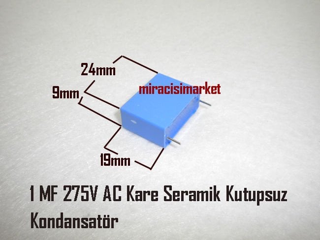Nitron kondansatör . 1 MF 275V AC Seramik kutupsuz Kare tip ( 93180001431 ) Ebad Ölçüleri ( 24x9x19mm) 2.uçlu . 1 mf kondansatör .