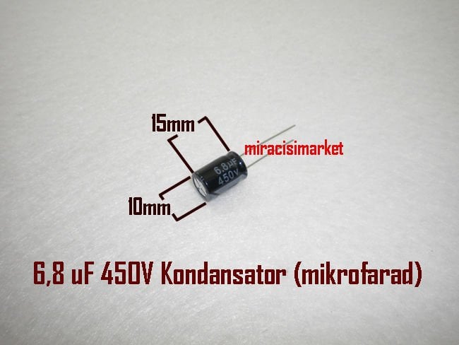 6,8 UF 450V Kondansatör . 1 Paket(5adet) (mikrofarad) Aleminyum silindir ( 93180001468 ) 6,8 mF kondansatör . kombi elektronik malzemeler .
