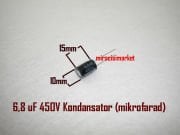 6,8 UF 450V Kondansatör , (mikrofarad) Aleminyum silindir ( 93180001468 ) 6,8 mF kondansatör . kombi elektronik malzemeler