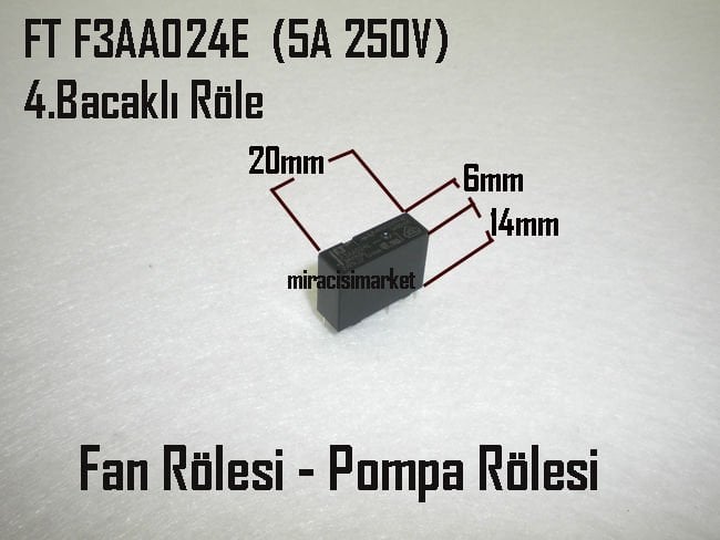kombi kartı Fan rölesi . Kombi kartı Pompa Rölesi . FT F3AA024E ( 93180001050 ) 24VDC . 5A . 250V. İNCE 4.Bacaklı çapraz çıkış . Nitron fan rölesi . Nitron pompa rölesi . Dizayn fan rölesi .