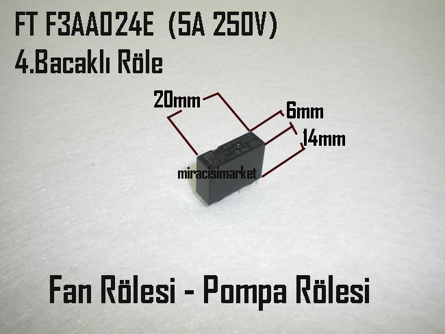 kombi kartı Fan rölesi . Kombi kartı Pompa Rölesi . FT F3AA024E ( 93180001050 ) 24VDC . 5A . 250V. İNCE 4.Bacaklı çapraz çıkış . Nitron fan rölesi . Nitron pompa rölesi . Dizayn fan rölesi .