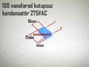 100 nanofarad kondansatör . Kutupsuz seramik 275VAC Kare tip minik 2 uçlu ( 93180001434 ) ebad ölçüleri(17x4x10)mm . Demirdöküm nitron kondansatör . 100 nanofarad kutupsuz kondansatör