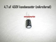 4,7 uF Kondansatör 450V (mikrofarad) Aleminyum silindir ( 93180001460 ) 4,7 mF kondansatör .