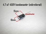 4,7 uF Kondansatör 450V (mikrofarad) Aleminyum silindir ( 93180001460 ) 4,7 mF kondansatör .