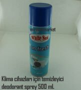 Klima temizleme sprey . deodorant 500 ml. Dezenfektan kötü kokuları giderir. on fresh ( KLM035 ) White Sun . Klima cihazları iç ünitelerini temizler, kötü kokuları giderir ve hijyen sağlar.
