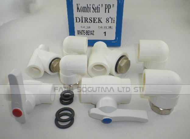 Kombi Alt Bağlantı Seti PP Dirsekli 8.Li beyaz ( KK01.89.166 ) Kombi montaj seti