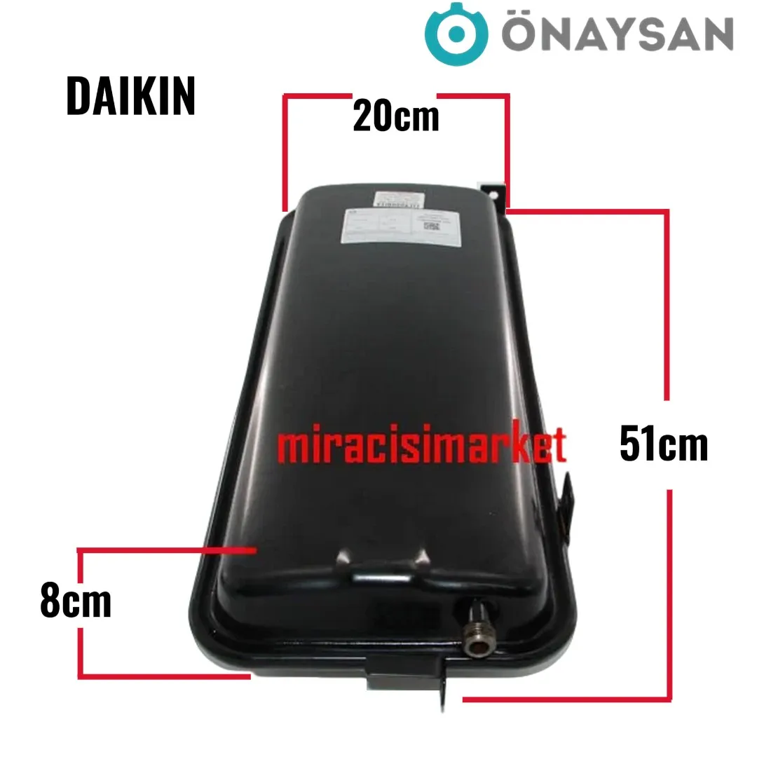 Daikin Genleşme tankı . Daikin Ndj genleşme tankı . DİK 7 Lt su giriş 3/8 dişli yanda altta .  Sibop ortada Yanda ( 93180006317 ) Ebad ölçüsü:(51x20x8cm ) Önaysan . Daikin D2CND024 Genleşme tankı .