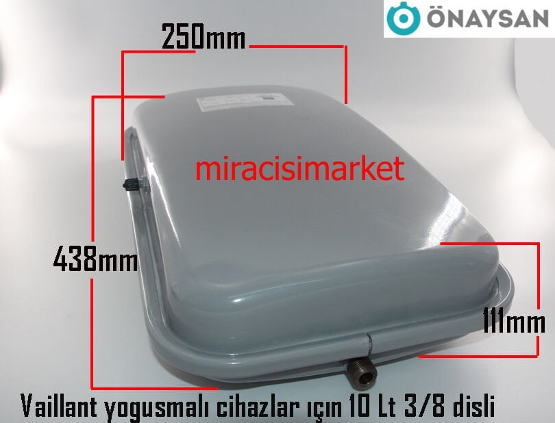 Vaillant ecotec pro vuw yoğuşmalı kombi genleşme tankı 10 Lt 3/8 dişli Kare tip ÖNAYSAN RFC1000 ( 93180006309 )(Ebad ölçüleri 438x250x111mm)
