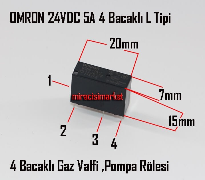 Bosch 118 - 126 Büyük Kırmızı Trafolu ana kart için Gaz valfi ve Pompa Rölesi ( 93180001100 )(PRC) OMRON G5NB Röle . 24VDC 5A 250VAC ince L Tipi 4 bacaklı . ebad ölçüleri (20x7x15mm)