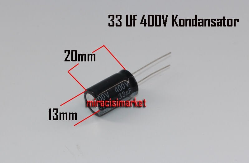 33 Uf kondansatör  400V Silindir 2 uçlu ( 93180001450 ) ebad ölçüsü (20x13mm) Ariston Genus Premium Evo kart üstündeki kondansatör .  33 uf 400 v kondansatör .