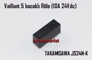 Vaillant kombi kartı rölesi . 5 bacaklı (10A-24Vdc-30Vdc--250VAC)( 93180001165 )(PRC) Takamısawa JS24N-K Siyah . Ebad ölçüsü(29x10x12mm) vaillant röle .