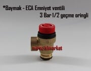 Baymak baxi emniyet ventili . Pirinç 3 Bar 1/2 geçme tip oringli ( 93180014270 )(TR) Baymak eco emniyet ventili . Baymak falke condense emniyet ventili .  Eca proteus emniyet ventili . Eca emniyet ventili