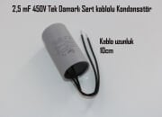 Pompa kondansatörü 2,5 Mf . 450V Tek Damarlı Sert kablolu . FS High Quality ( KD01AB ) CE,TÜV,ISO Kalite Belgeli kondansatör . (En 2,5-boy 4,8cm) Wilo pompa kondansatörü . Grundfos pompa kondansatörü