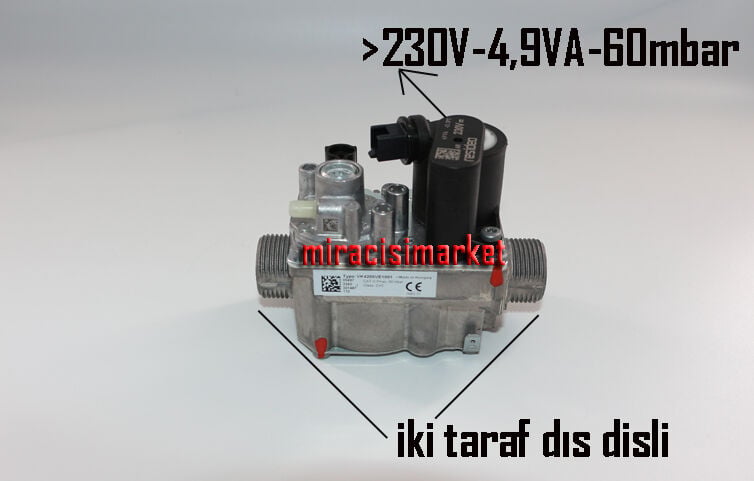 Sanica kombi gaz valfi . Resideo 230V 4,9VA 60mbar siyah bobinli iki taraf dış dişli ( 93180007340 ) Resideo Type. VK4205VE1001 . Baymak yoğuşmalı kombi gaz valfi